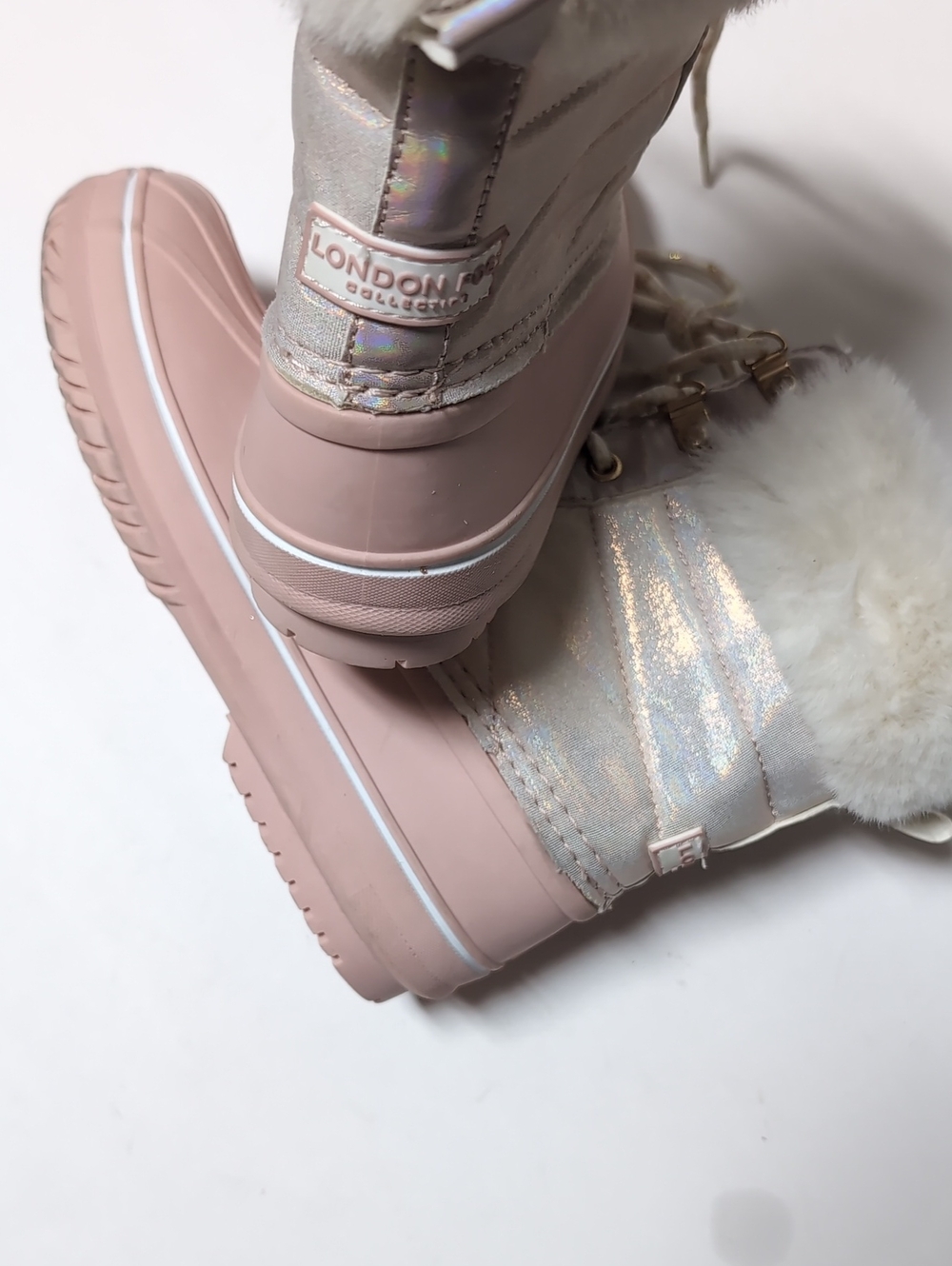 London Fog Girls' Pink Iridescent Faux-Fur Winter Boots